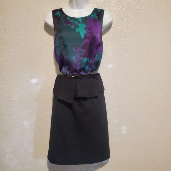 💚5/$25 I.N.C International Concepts Print Combo Sleeveless Peplum Belted Dress - Picture 2 of 9